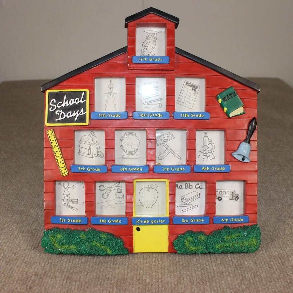School Day Red Schoolhouse Multi Photo Frame K to 12th Grade 13 Opening